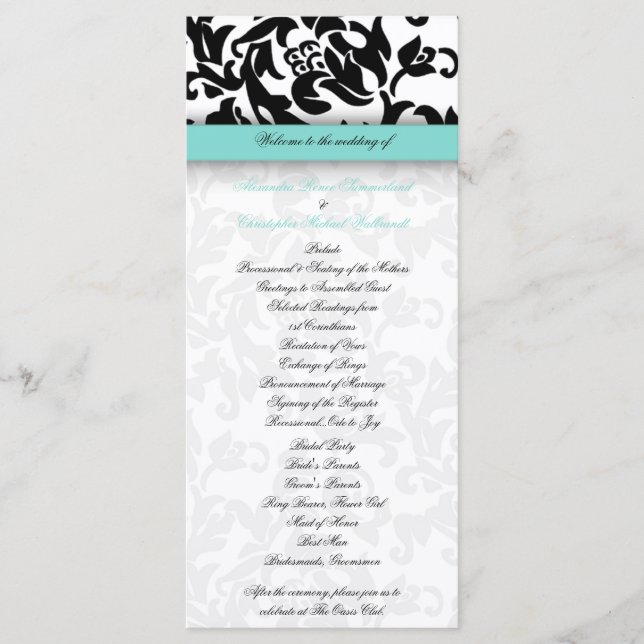 Light Blue and Damask Wedding Program Programme (Front)