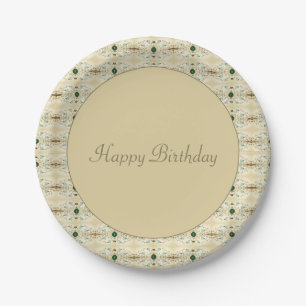 Light Blue And Dark Green Floral Patterned Paper Plate