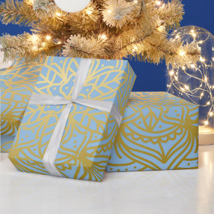 Light blue and Gold Mandala Pattern Wrapping Paper