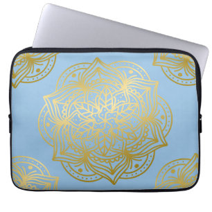 Light blue and Gold Mandala Pattern Wrapping Paper Laptop Sleeve