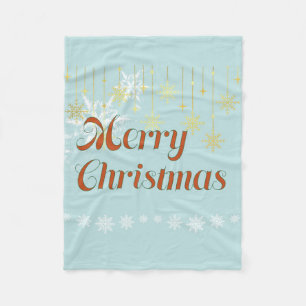 Light blue and Gold Merry Christmas Fleece Blanket