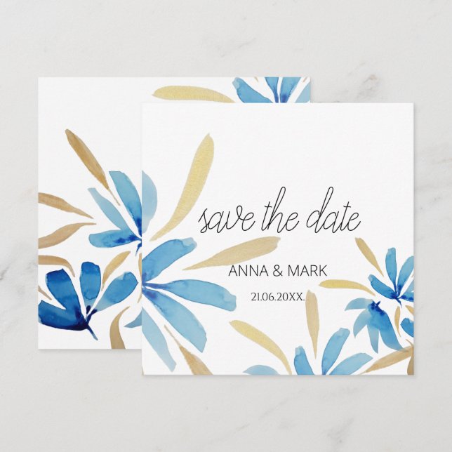 Light Blue And Gold Watercolor Flowers (Front/Back)