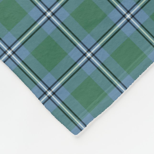 Light Blue and Green Clan Irvine Tartan Fleece Blanket (Corner)