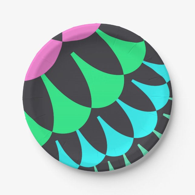 Light Blue and Green Scales Paper Plate (Front)