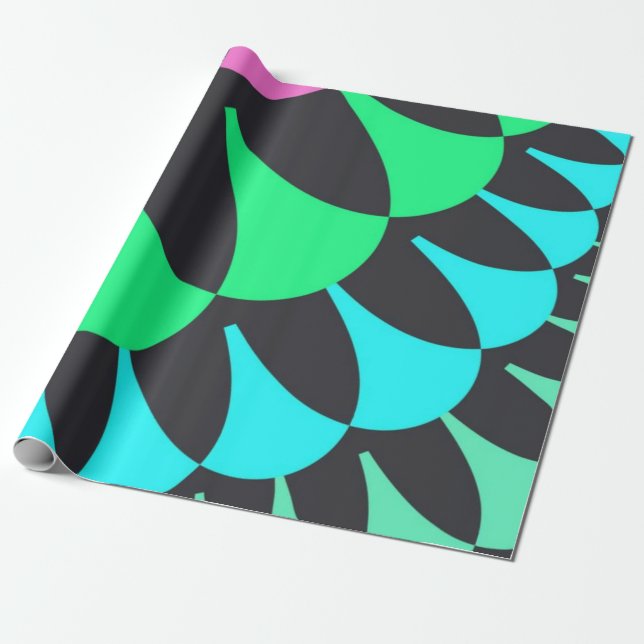 Light Blue and Green Scales Wrapping Paper (Unrolled)