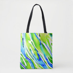 Light Blue and Green Watercolor Stripes Tote Bag