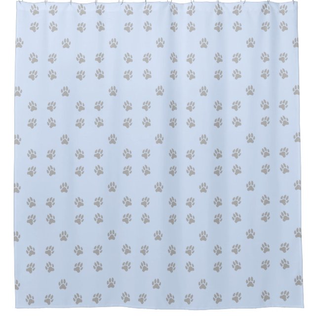 Light Blue and Grey Paw Print Shower Curtain (Front)