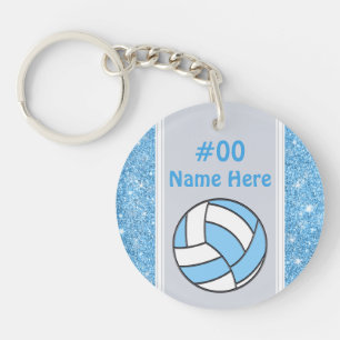 Light Blue and Grey, Personalised Volleyball Gifts Key Ring