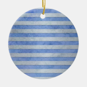 Light Blue and Grey Watercolor Stripes Pattern Ceramic Tree Decoration