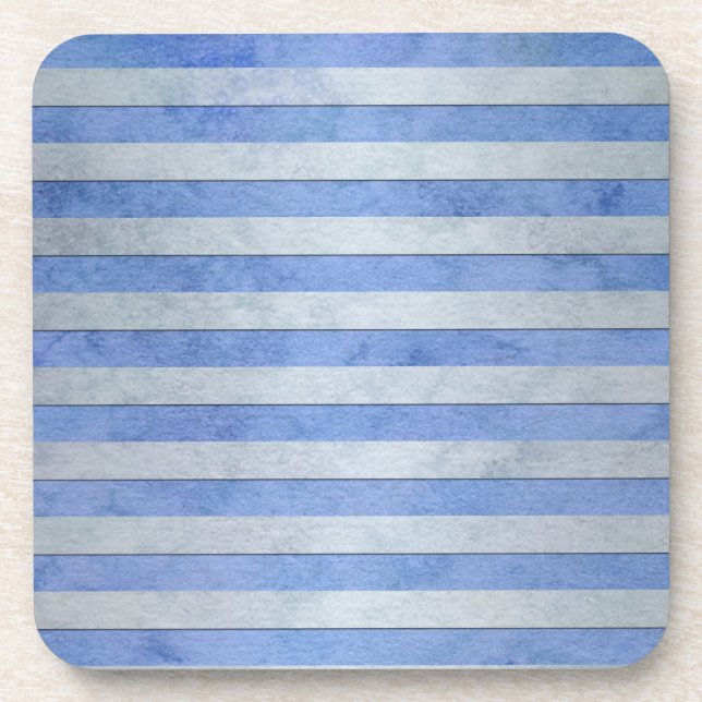 Light Blue and Grey Watercolor Stripes Pattern Coaster (Front)