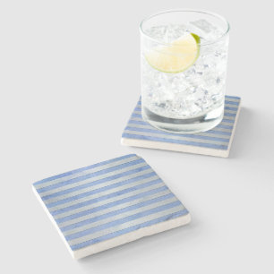 Light Blue and Grey Watercolor Stripes Pattern Stone Coaster