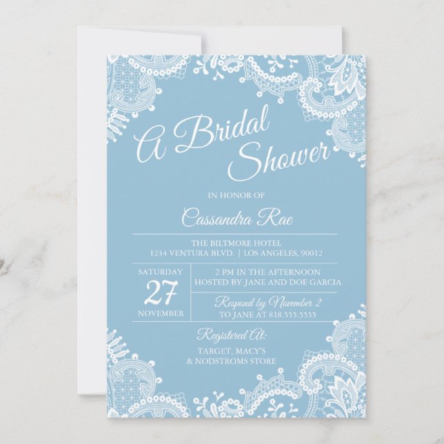 Light Blue and Lace Bridal Shower Invitation (Front)