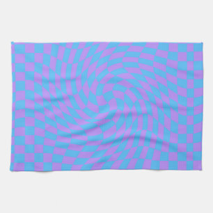 Light Blue and Lavender checker art pattern  Tea Towel
