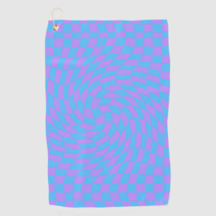 Light Blue and Lavender chequered art pattern Golf Towel