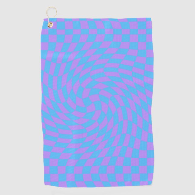 Light Blue and Lavender chequered art pattern  Golf Towel (Front)