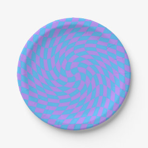 Light Blue and Lavender chequered art pattern Paper Plate