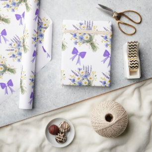 Light Blue and Lavender Floral Gift Wrapping Paper