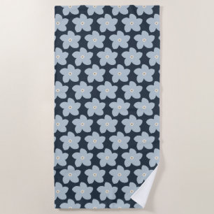 Light Blue And Navy Retro Flower Beach Towel