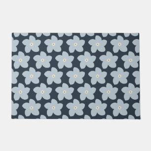 Light Blue And Navy Retro Flower Doormat