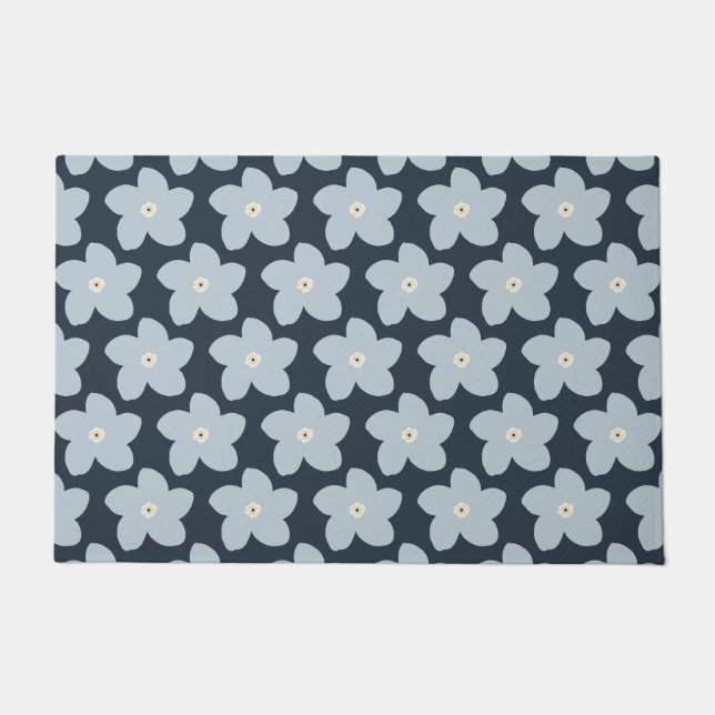 Light Blue And Navy Retro Flower Doormat (Front)