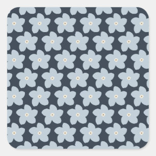 Light Blue And Navy Retro Flower Square Sticker
