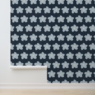 Light Blue And Navy Retro Flower Wallpaper