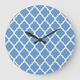 Light Blue and Off White Quatrefoil Large Clock