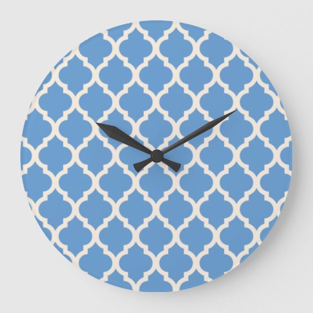 Light Blue and Off White Quatrefoil Large Clock (Front)