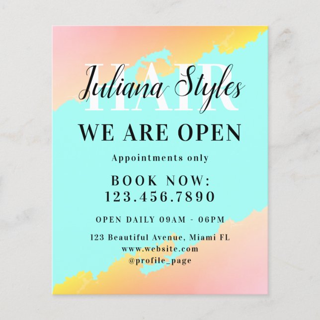 Light blue and peach pink hair salon flyer (Front)