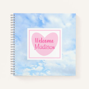 Light Blue and Pink Heart Baby Girl Shower Notebook