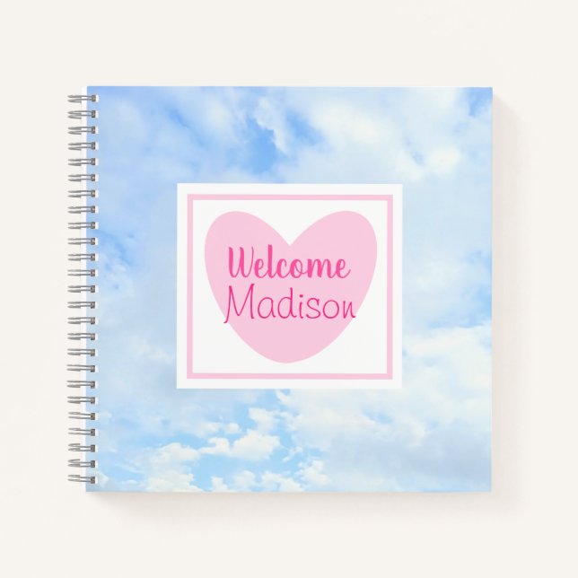 Light Blue and Pink Heart Baby Girl Shower Notebook (Front)