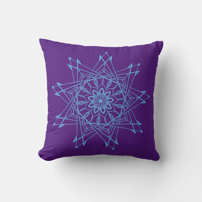 Light Blue and Purple Sharp Mandala Throw Pillow (Front)