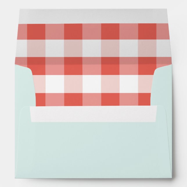Light Blue and Red Gingham Wedding Envelope (Back (Bottom))