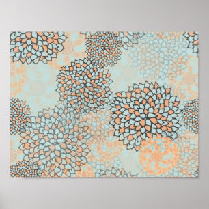 Light Blue and Tan Flower Burst Poster