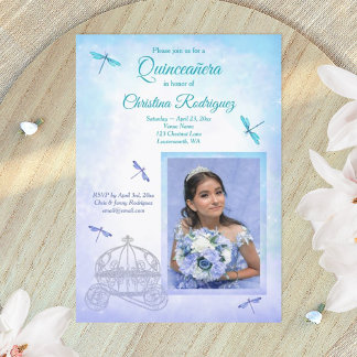 Light Blue and Turquoise, Carriage Quinceañera  Invitation