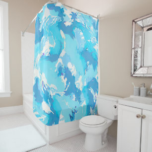 Light blue and White Abstract brush Strokes Shower Curtain