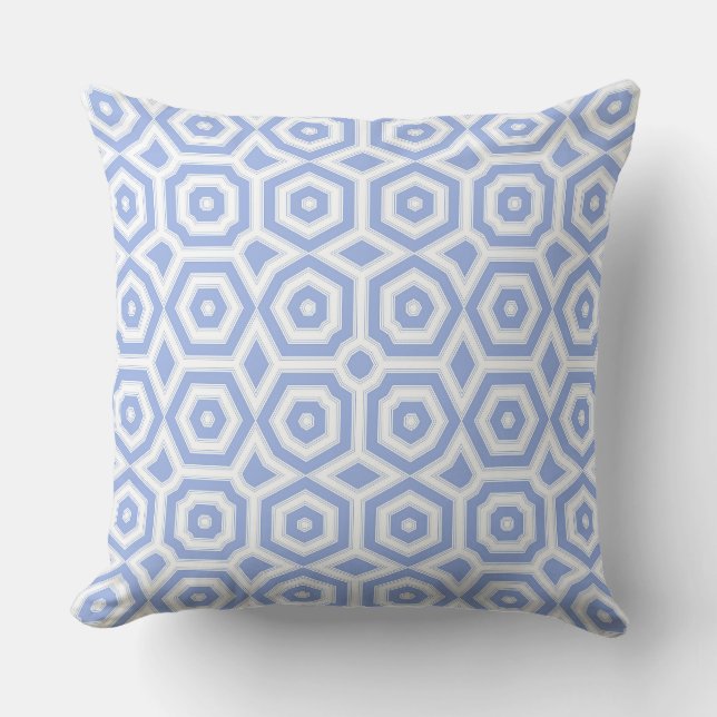 Light blue and white art deco geometric pattern cushion (Front)
