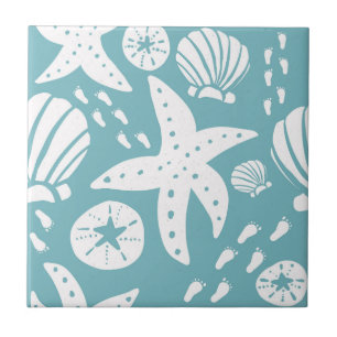 Light Blue and White Beach Seashell Tile