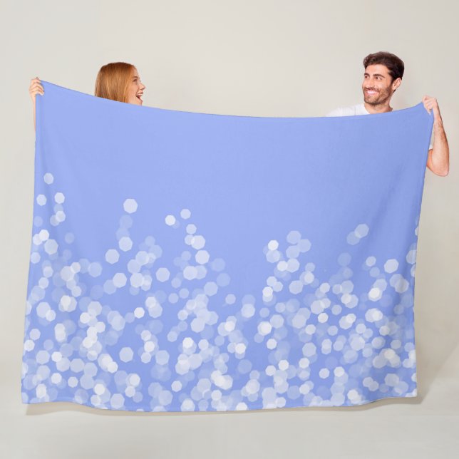 Light Blue and White Bokeh Lights Fleece Blanket (In Situ)