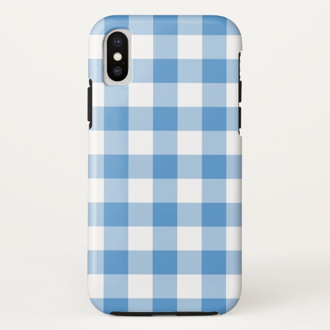 Light Blue and White Buffalo Plaid iPhone X Case (Back)