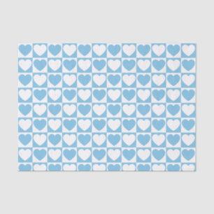 Light Blue and White Chequered Pattern With Hearts Tissue Paper