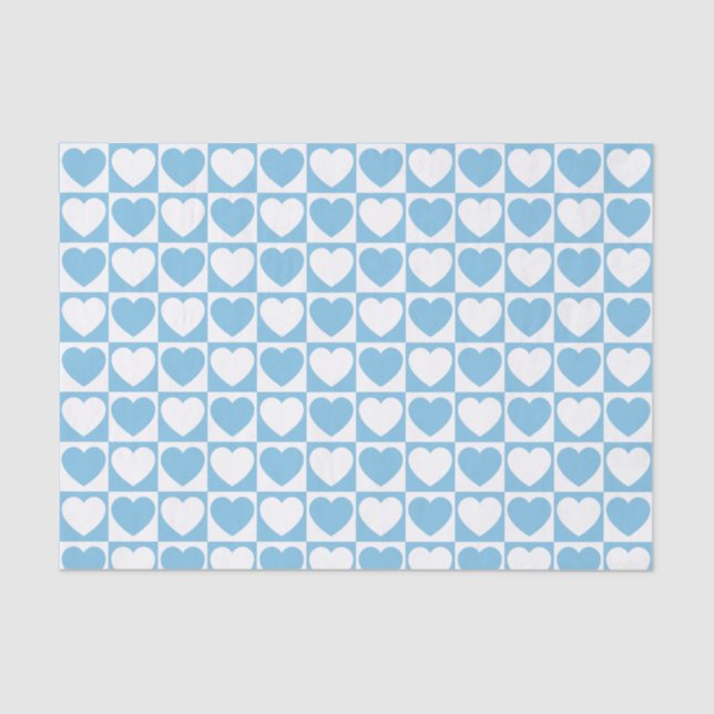 Light Blue and White Chequered Pattern With Hearts Tissue Paper (Front)