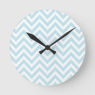 Light Blue and White Chevron Stripe Pattern Round Clock
