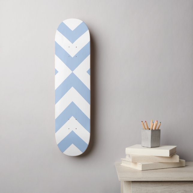 Light Blue and White Chevrons Skateboard (Wall Art)