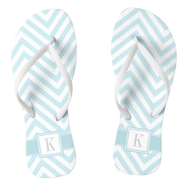 Light Blue and White Chevrons with Monogram Flip Flops (Footbed)