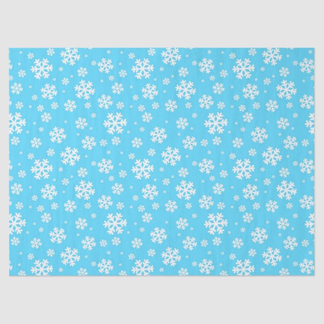 Light Blue and White Christmas Snowflakes Pattern Tissue Paper (Front)