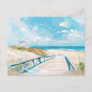 light blue and white coastal landscape postcard