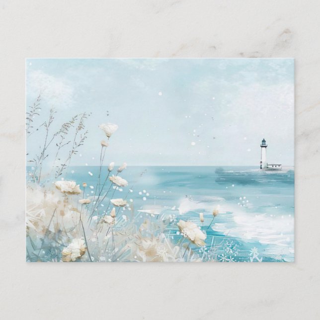 light blue and white coastal landscape postcard (Front)