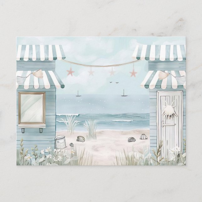 light blue and white coastal landscape postcard (Front)