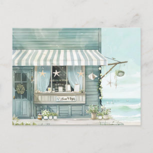 light blue and white coastal landscape postcard